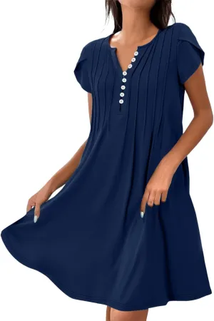 Sundresses for Women Summer Casual Beach Dresses 2025 Vacation Swim Cover Up V Neck Summer Dress Button Mini Dresses