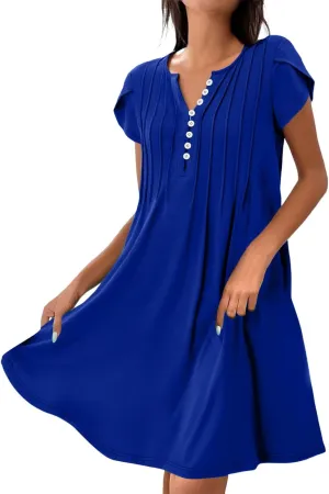 Sundresses for Women Summer Casual Beach Dresses 2025 Vacation Swim Cover Up V Neck Summer Dress Button Mini Dresses