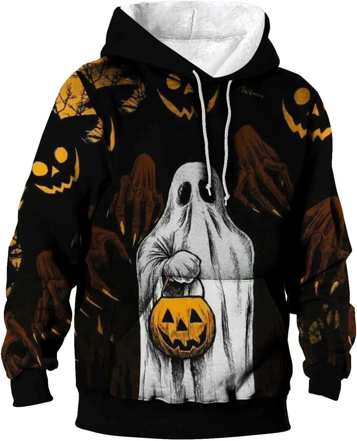 Sweaters For Men Pumpkin Print Hooded Sweatshirt Womens Hoodies Weighted Hoodie Gray Hoodies For Thick Hoodie Gray
