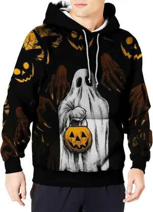 Sweaters For Men Pumpkin Print Hooded Sweatshirt Womens Hoodies Weighted Hoodie Gray Hoodies For Thick Hoodie Gray