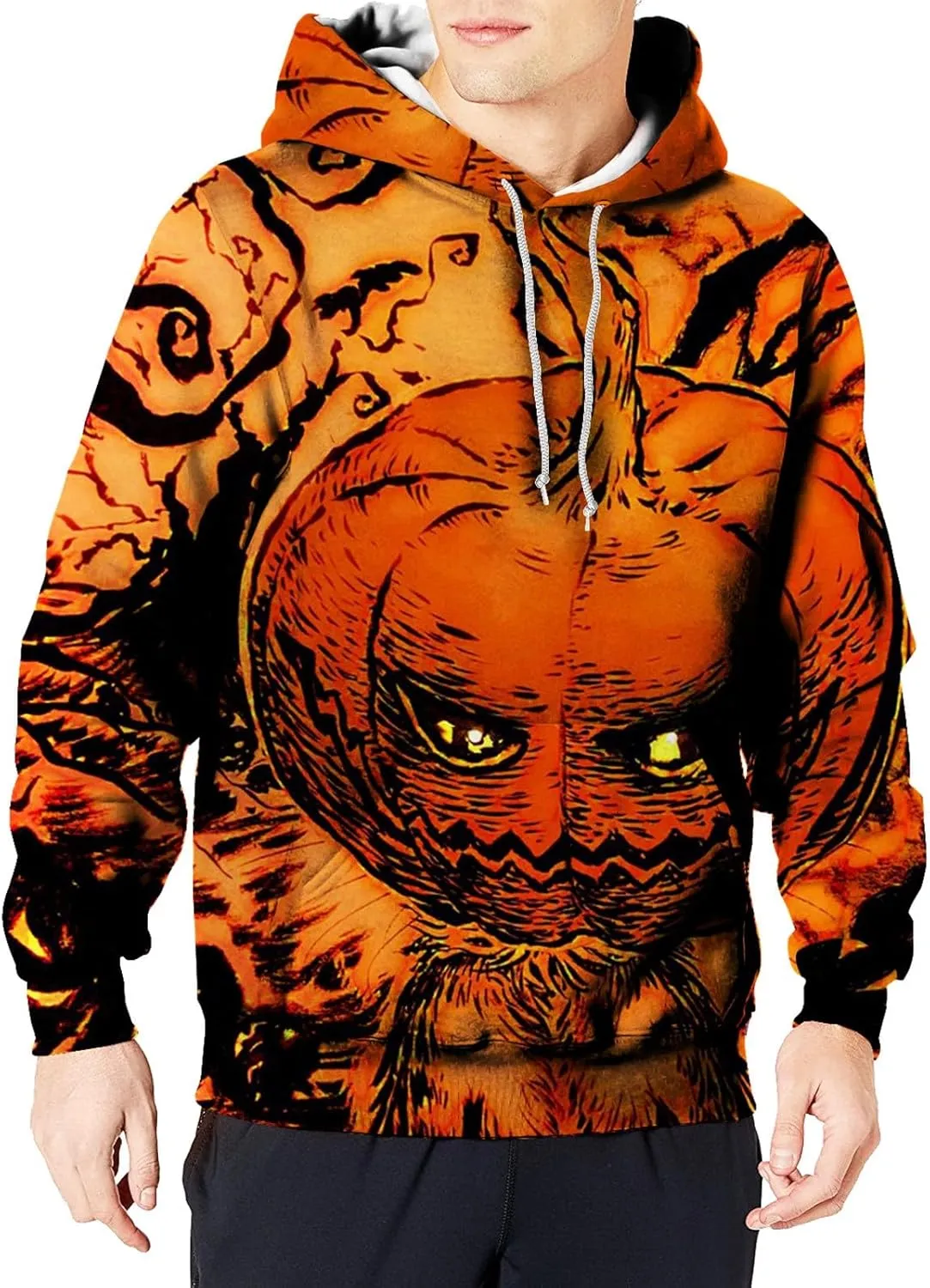 Sweaters For Men Pumpkin Print Hooded Sweatshirt Womens Hoodies Weighted Hoodie Gray Hoodies For Thick Hoodie Gray