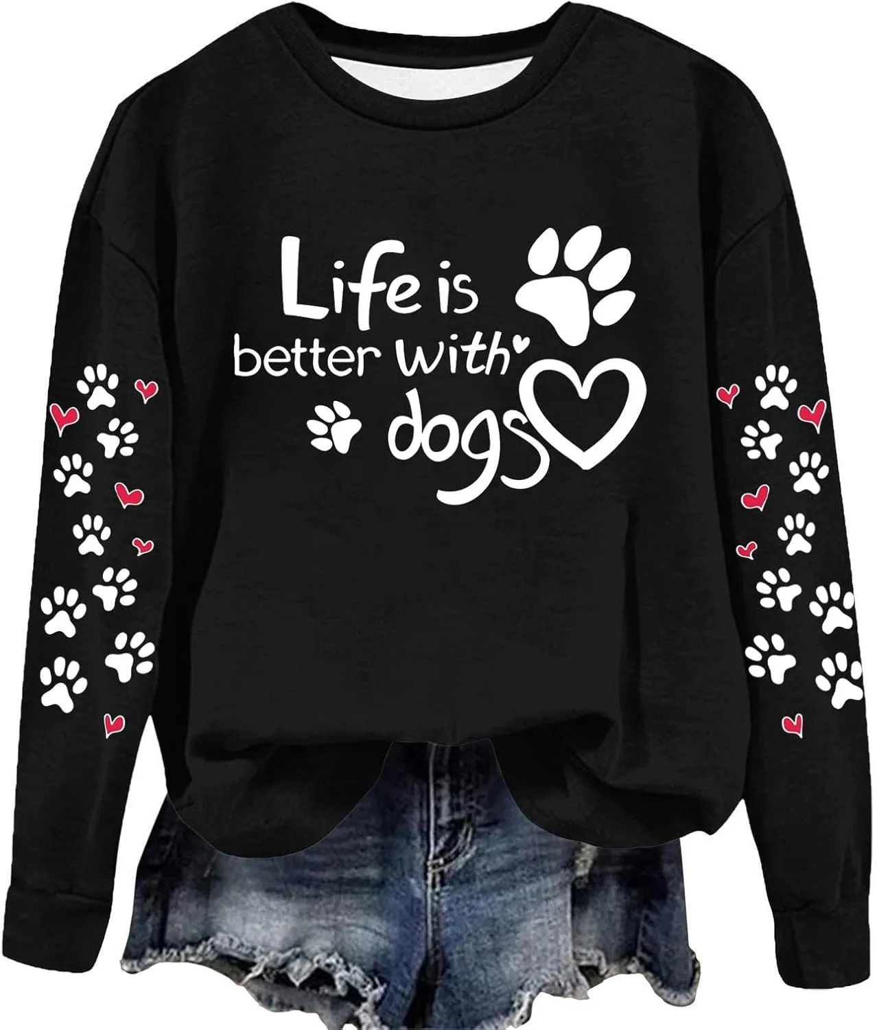 Sweatshirt for Women Print Love Heart 2024 Fall Long Sleeve Hoodless Crewneck Solid Loose Fit Outfit Clothes