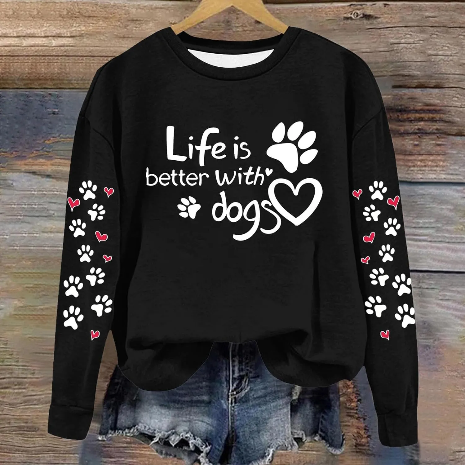 Sweatshirt for Women Print Love Heart 2024 Fall Long Sleeve Hoodless Crewneck Solid Loose Fit Outfit Clothes