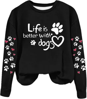 Sweatshirt for Women Print Love Heart 2024 Fall Long Sleeve Hoodless Crewneck Solid Loose Fit Outfit Clothes