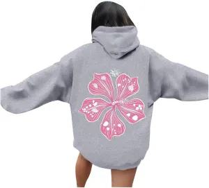 Sweatshirt Womens Pink Palm Puff Hoodie Girls Hoodie Cute Print Long Sleeve Graphic Women's Oversized Sweatshirt