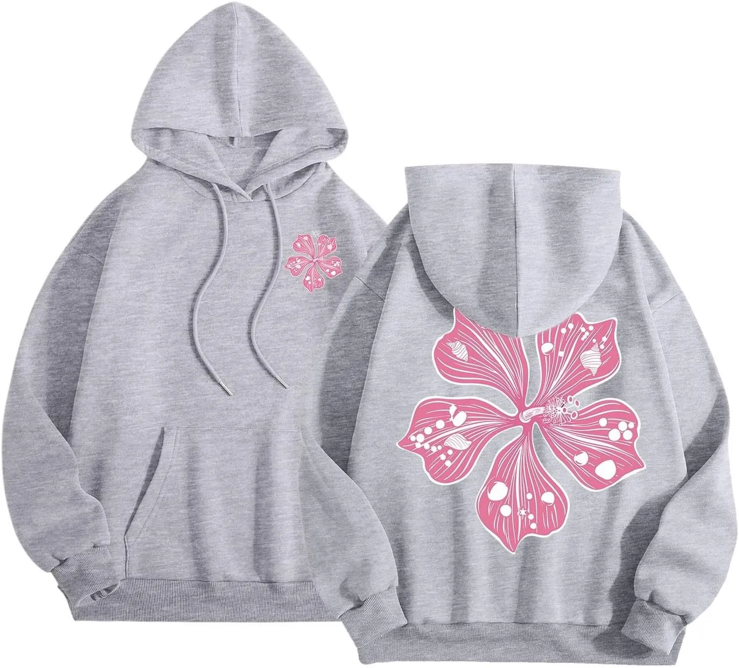 Sweatshirt Womens Pink Palm Puff Hoodie Girls Hoodie Cute Print Long Sleeve Graphic Women's Oversized Sweatshirt