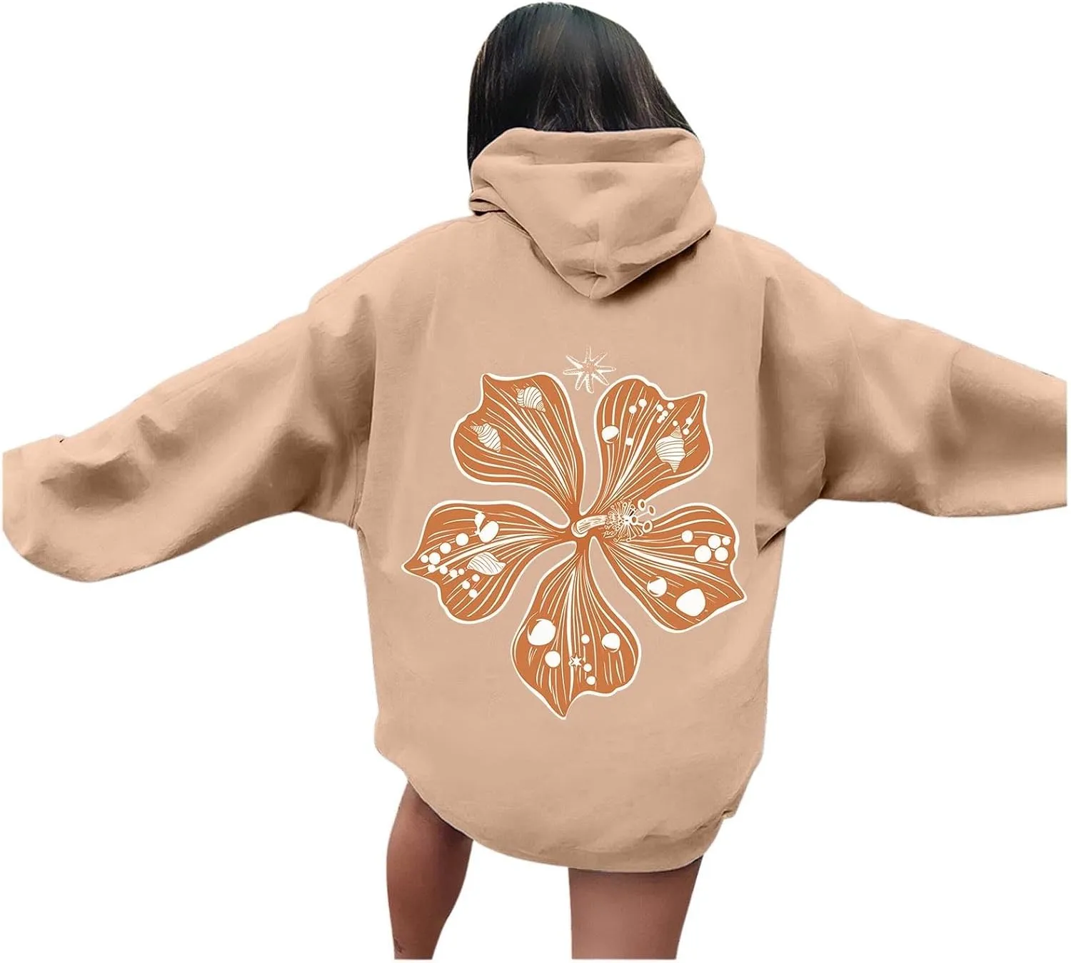 Sweatshirt Womens Pink Palm Puff Hoodie Girls Hoodie Cute Print Long Sleeve Graphic Women's Oversized Sweatshirt