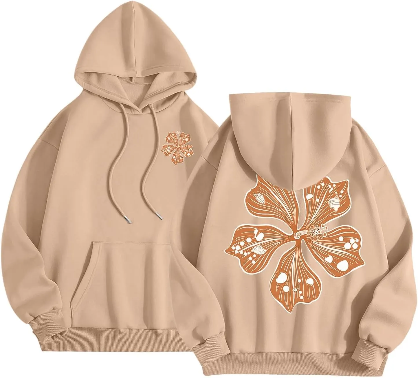 Sweatshirt Womens Pink Palm Puff Hoodie Girls Hoodie Cute Print Long Sleeve Graphic Women's Oversized Sweatshirt