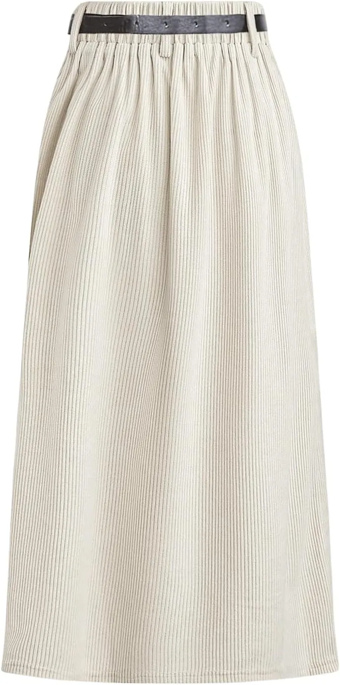 SweatyRocks Women's Split Midi Skirt Button Front High Waisted Fall Corduroy Skirts