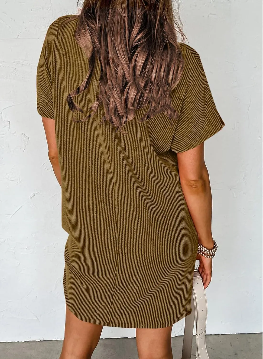 T Shirt Dress for Women Casual Ribbed Mini Tshirt Dress Crewneck Short Sleeve Striped Textured Dresses Fashion Dresses