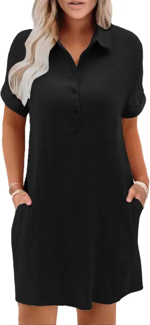 T Shirt Dresses for Women 2025 Cotton Linen Casual Summer Dress Short Sleeve Beach Cover Up Shirt Sundress with Pocket