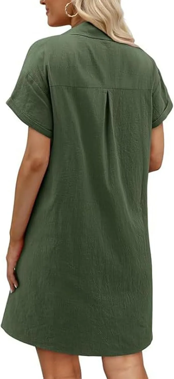 T Shirt Dresses for Women 2025 Cotton Linen Casual Summer Dress Short Sleeve Beach Cover Up Shirt Sundress with Pocket