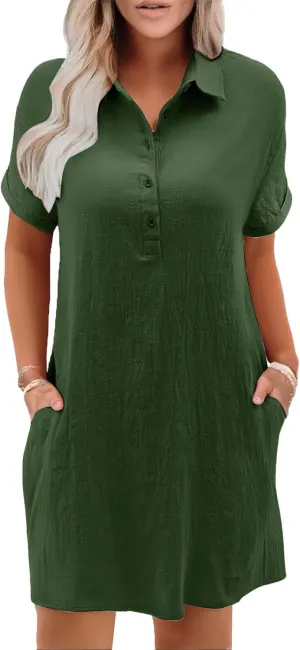 T Shirt Dresses for Women 2025 Cotton Linen Casual Summer Dress Short Sleeve Beach Cover Up Shirt Sundress with Pocket