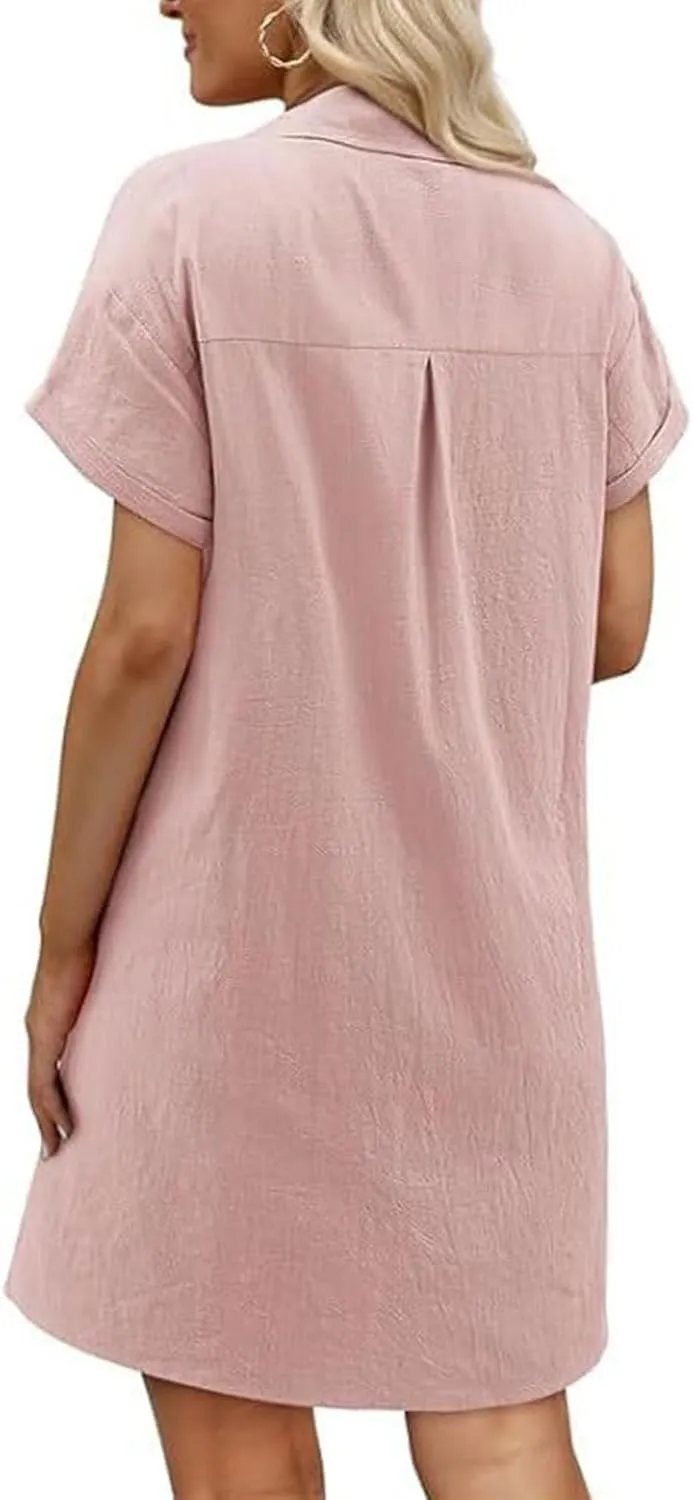 T Shirt Dresses for Women 2025 Cotton Linen Casual Summer Dress Short Sleeve Beach Cover Up Shirt Sundress with Pocket