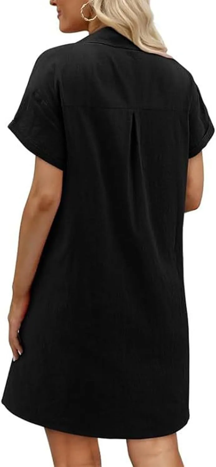 T Shirt Dresses for Women 2025 Cotton Linen Casual Summer Dress Short Sleeve Beach Cover Up Shirt Sundress with Pocket