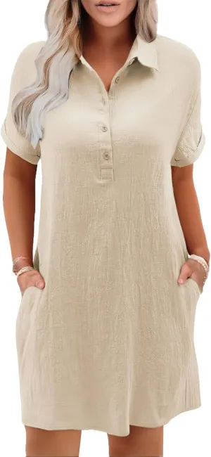 T Shirt Dresses for Women 2025 Cotton Linen Casual Summer Dress Short Sleeve Beach Cover Up Shirt Sundress with Pocket