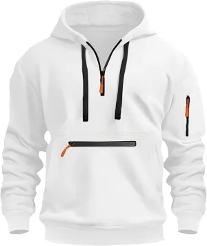 Tactical Hoodies For Men 2024 Oversized Vintage Quarter Zip Long Sleeve Hoodies Trendy Comfy Pullover With Pockets
