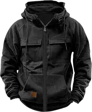 Tactical Jacket for Men Casual Hoodie Full Zip Long Sleeve Fashion Sweatshirts Drawstring Sports Hooded Jacket Coats