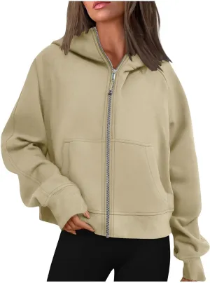 TANGNADE Womens Full Zip Pullover Cropped Hoodies Long Sleeve Fleece Sweatshirts with Pockets Fall Outfits Clothes