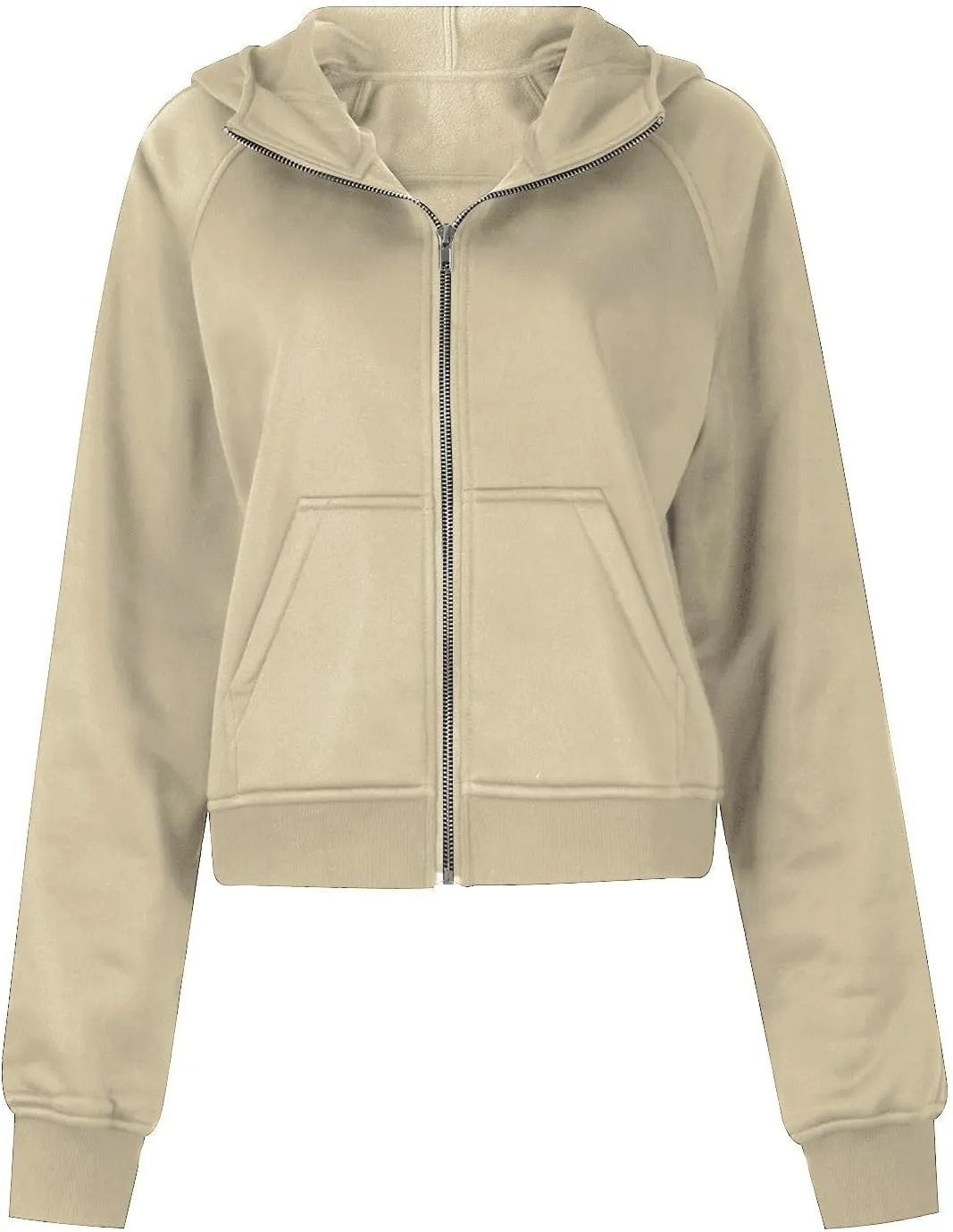 TANGNADE Womens Full Zip Pullover Cropped Hoodies Long Sleeve Fleece Sweatshirts with Pockets Fall Outfits Clothes