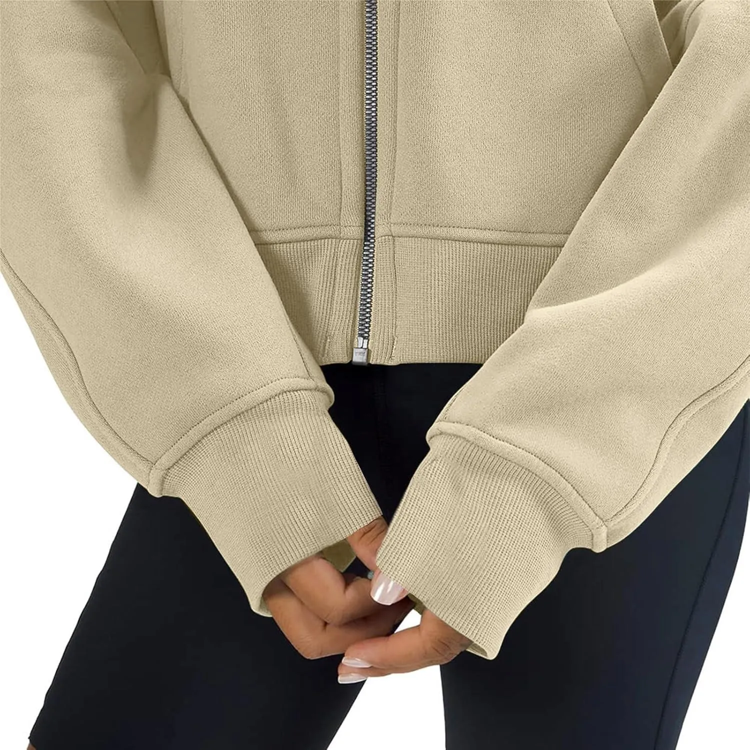 TANGNADE Womens Full Zip Pullover Cropped Hoodies Long Sleeve Fleece Sweatshirts with Pockets Fall Outfits Clothes
