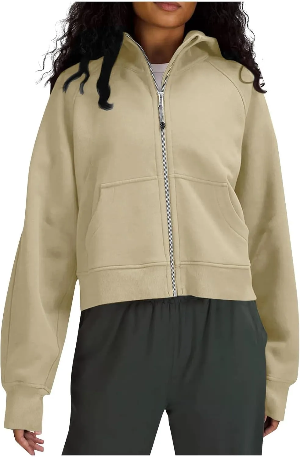 TANGNADE Womens Full Zip Pullover Cropped Hoodies Long Sleeve Fleece Sweatshirts with Pockets Fall Outfits Clothes