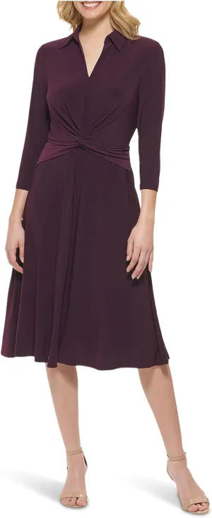 Tommy Hilfiger Women's 3/4 Sleeve Jersey Fit-and-flare Wrap Detail Dress