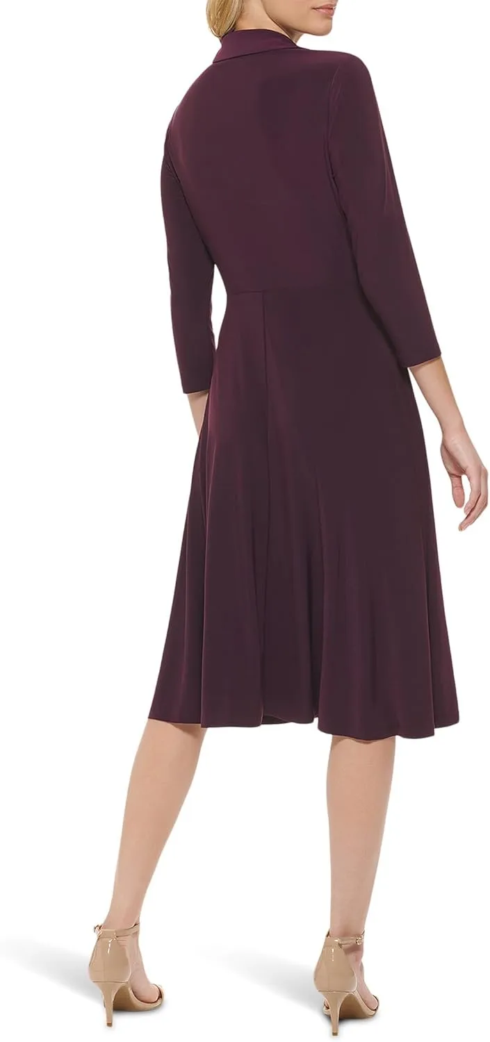 Tommy Hilfiger Women's 3/4 Sleeve Jersey Fit-and-flare Wrap Detail Dress