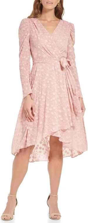 Tommy Hilfiger Women's Fit and Flare Midi Long Sleeve Faux Wrap Chiffon