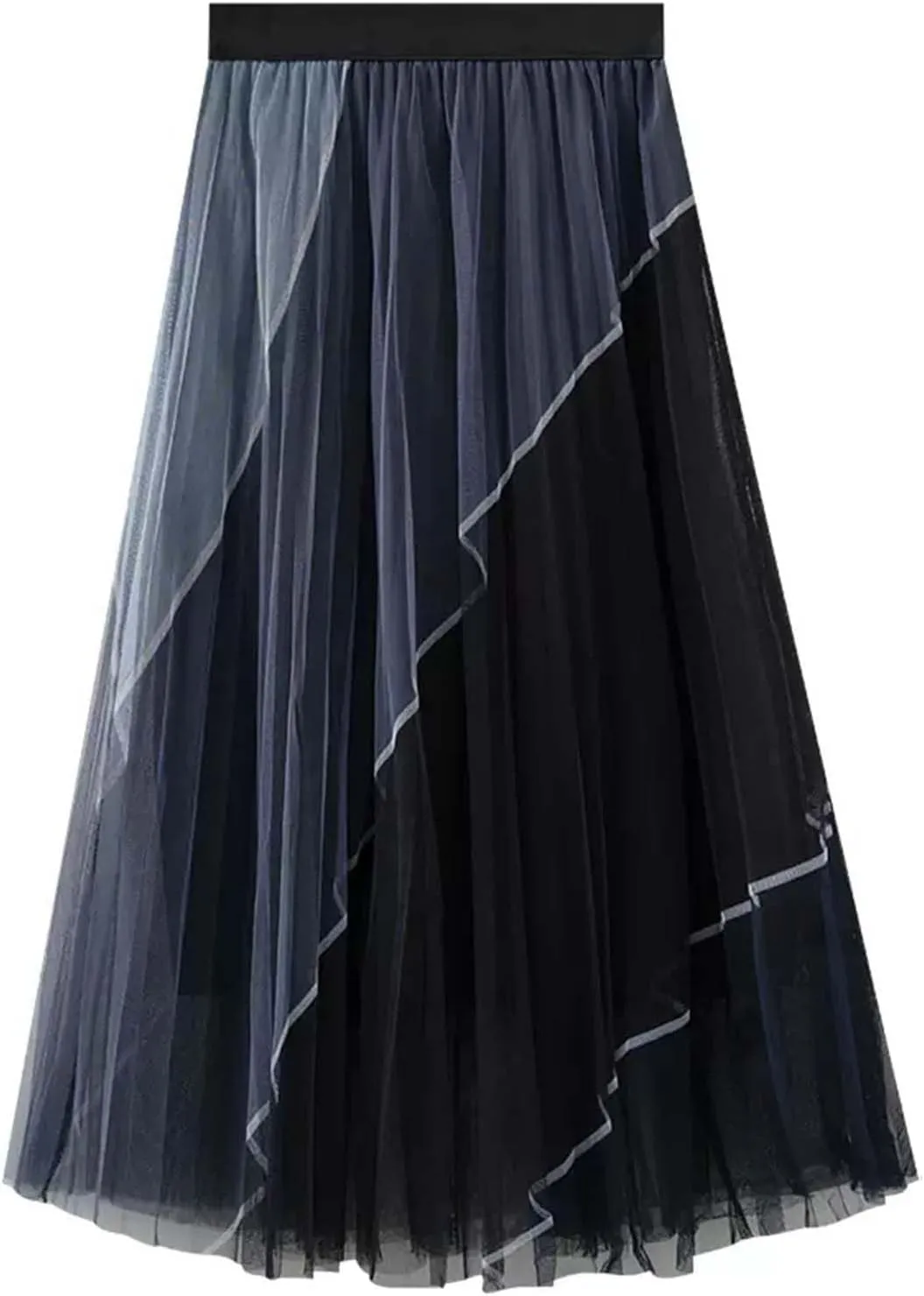 Tulle Skirts for Women 2025 Summer Elastic High Waisted Swing A-Line Patchwork Pleated Skirt