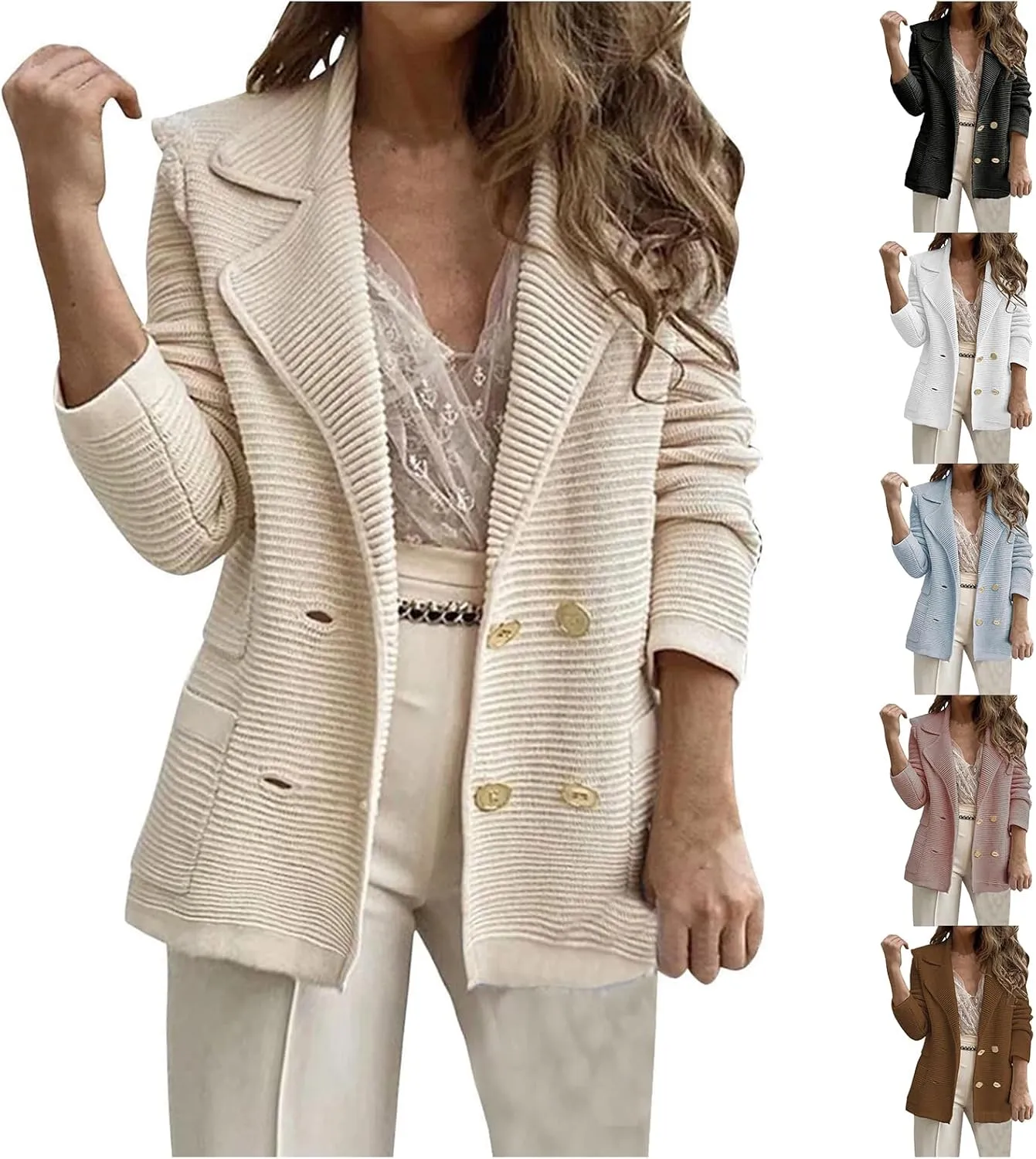 Tweed Blazers for Women Business Casual Open Front Long Sleeve Jackets Work Office Double Breasted Blazer
