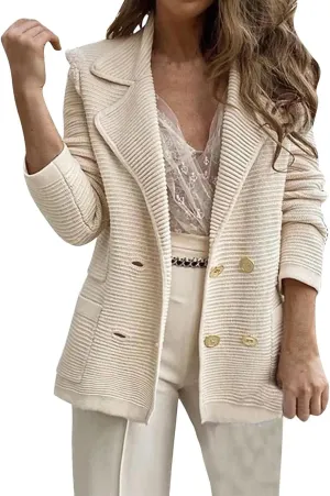 Tweed Blazers for Women Business Casual Open Front Long Sleeve Jackets Work Office Double Breasted Blazer