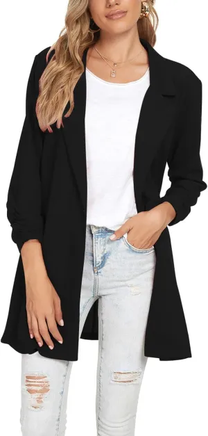 Unifizz Women's Long Sleeve Button Front Blazers Casual Lightweight Work Office Long Blazer Jackets