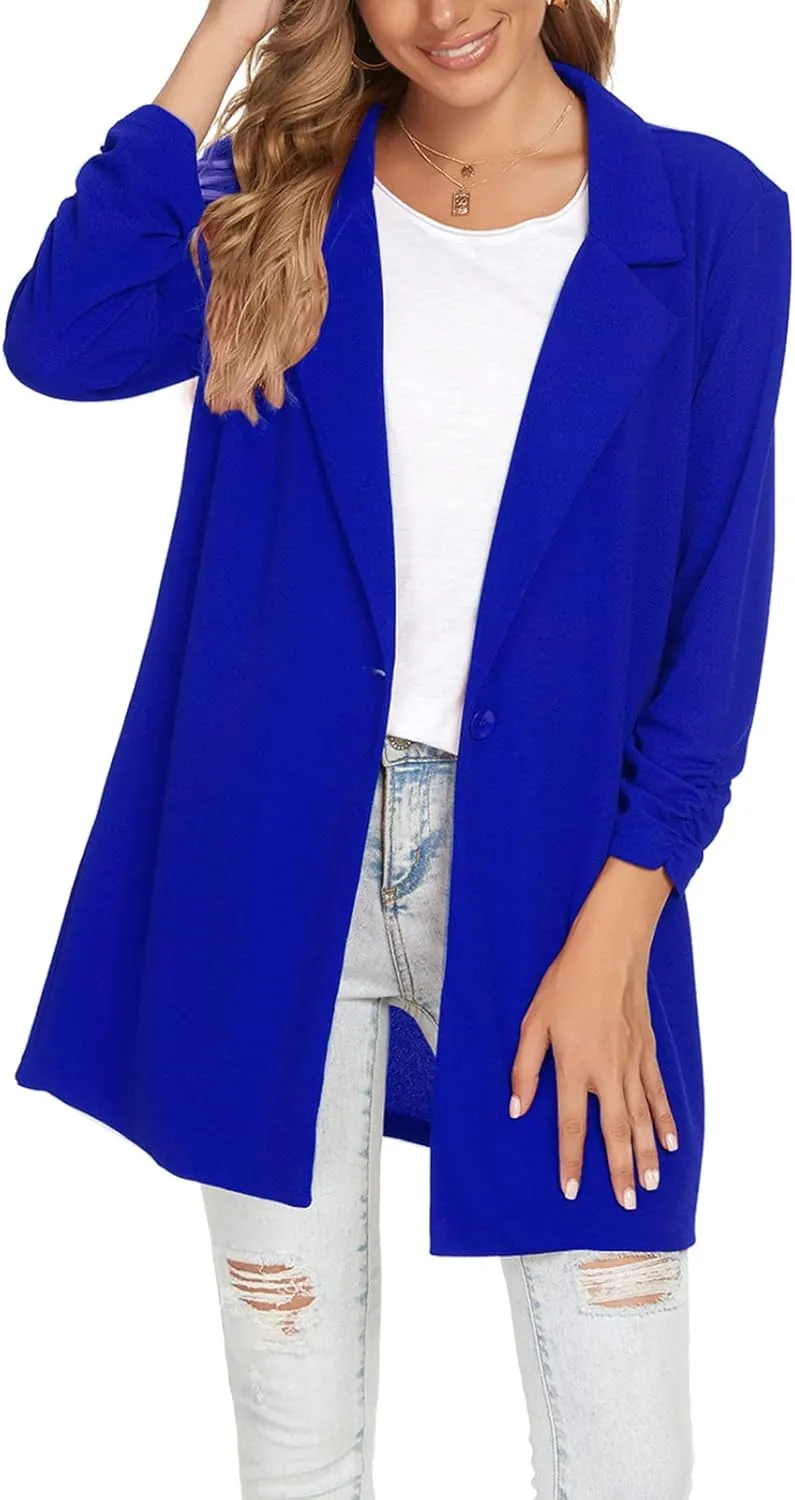 Unifizz Women's Long Sleeve Button Front Blazers Casual Lightweight Work Office Long Blazer Jackets