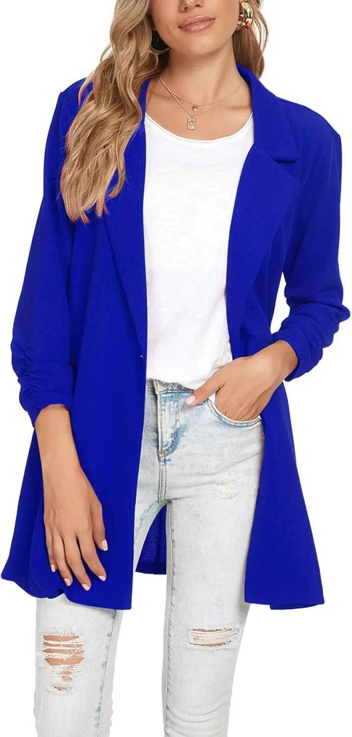 Unifizz Women's Long Sleeve Button Front Blazers Casual Lightweight Work Office Long Blazer Jackets