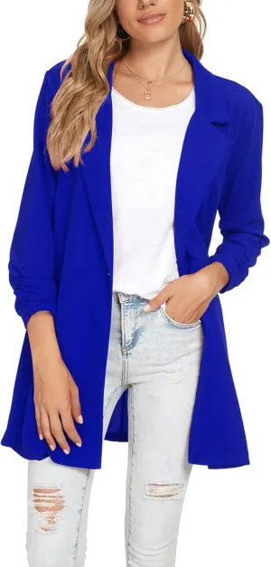 Unifizz Women's Long Sleeve Button Front Blazers Casual Lightweight Work Office Long Blazer Jackets