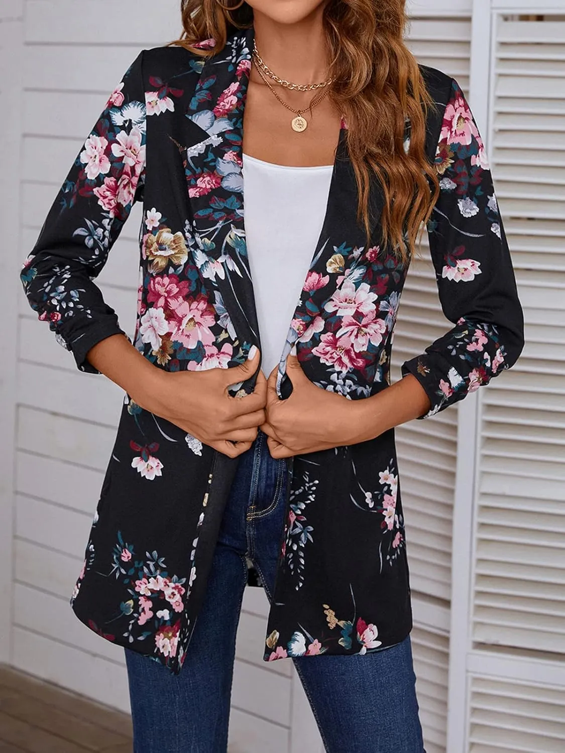Unifizz Women's Long Sleeve Button Front Blazers Casual Lightweight Work Office Long Blazer Jackets