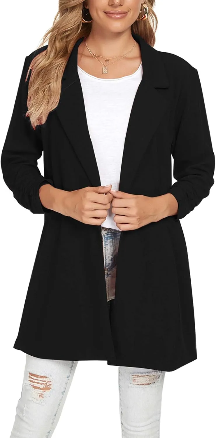 Unifizz Women's Long Sleeve Button Front Blazers Casual Lightweight Work Office Long Blazer Jackets