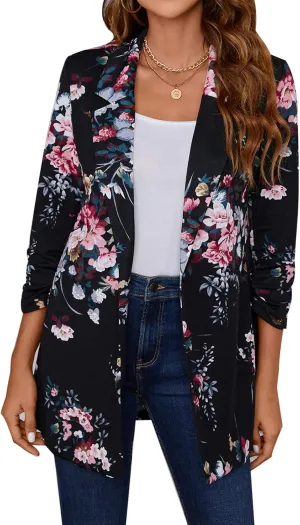 Unifizz Women's Long Sleeve Button Front Blazers Casual Lightweight Work Office Long Blazer Jackets