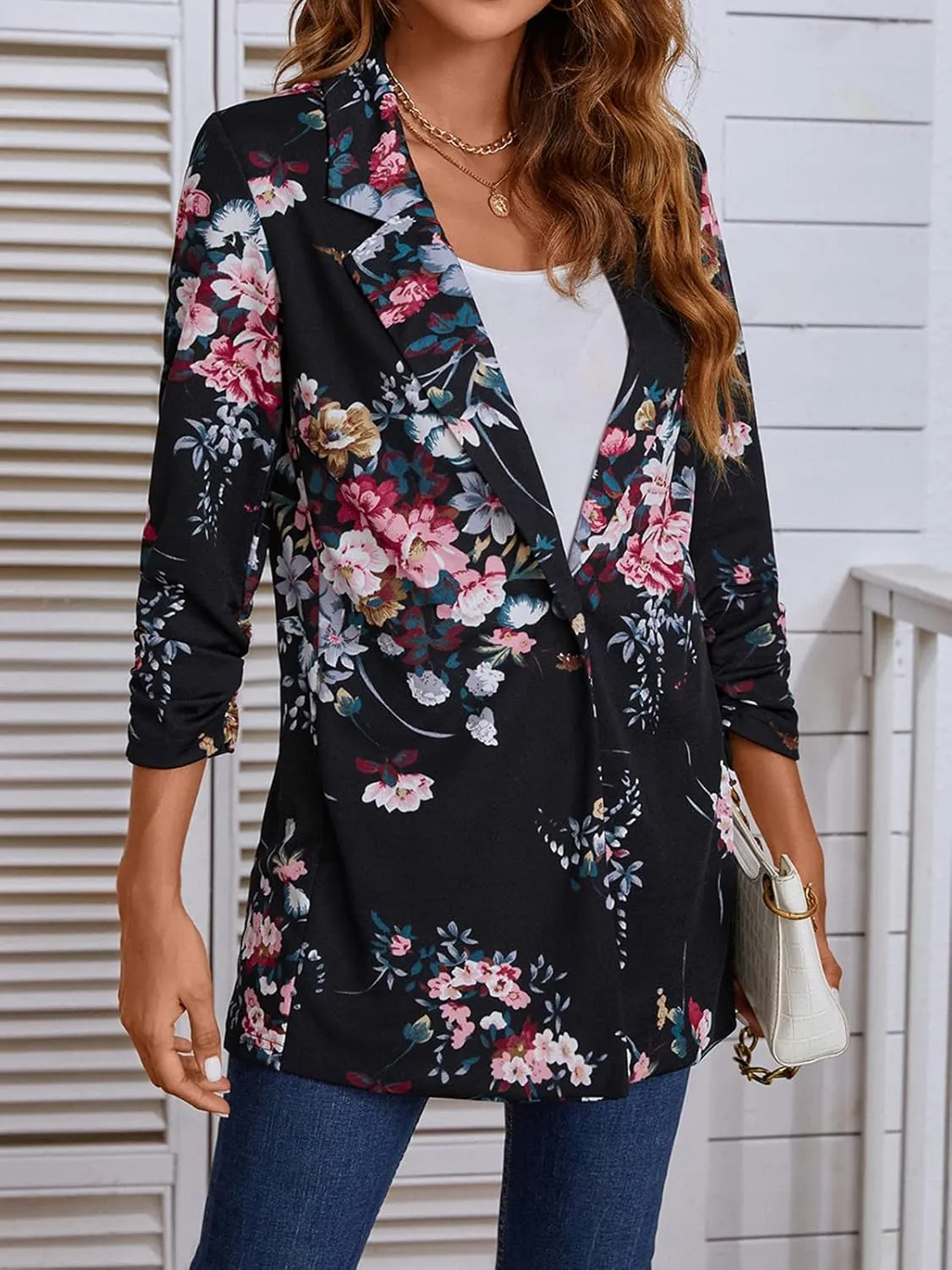 Unifizz Women's Long Sleeve Button Front Blazers Casual Lightweight Work Office Long Blazer Jackets