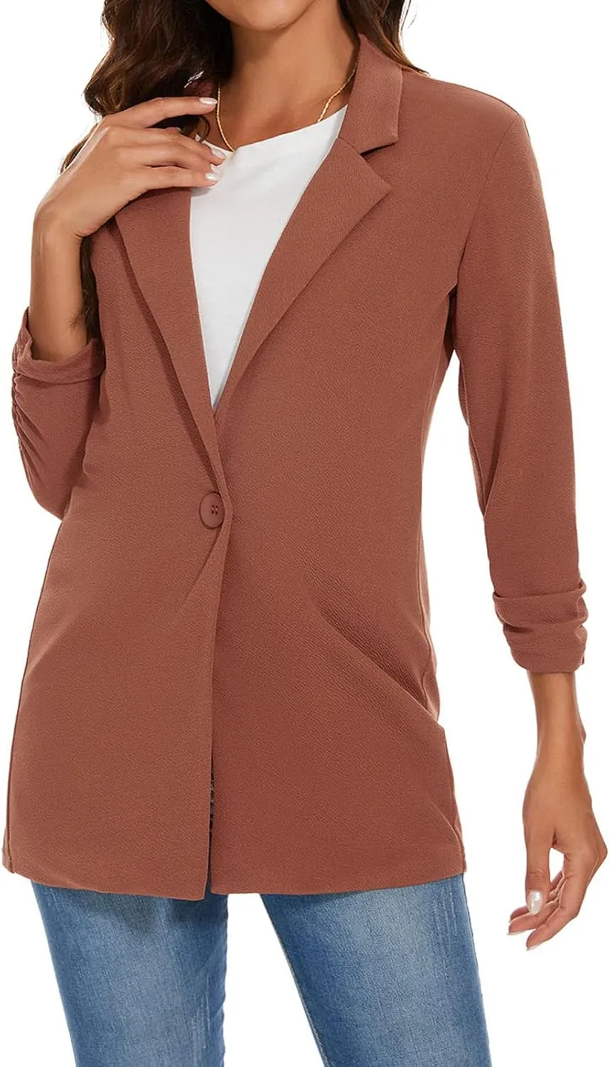 Unifizz Women's Long Sleeve Button Front Blazers Casual Lightweight Work Office Long Blazer Jackets