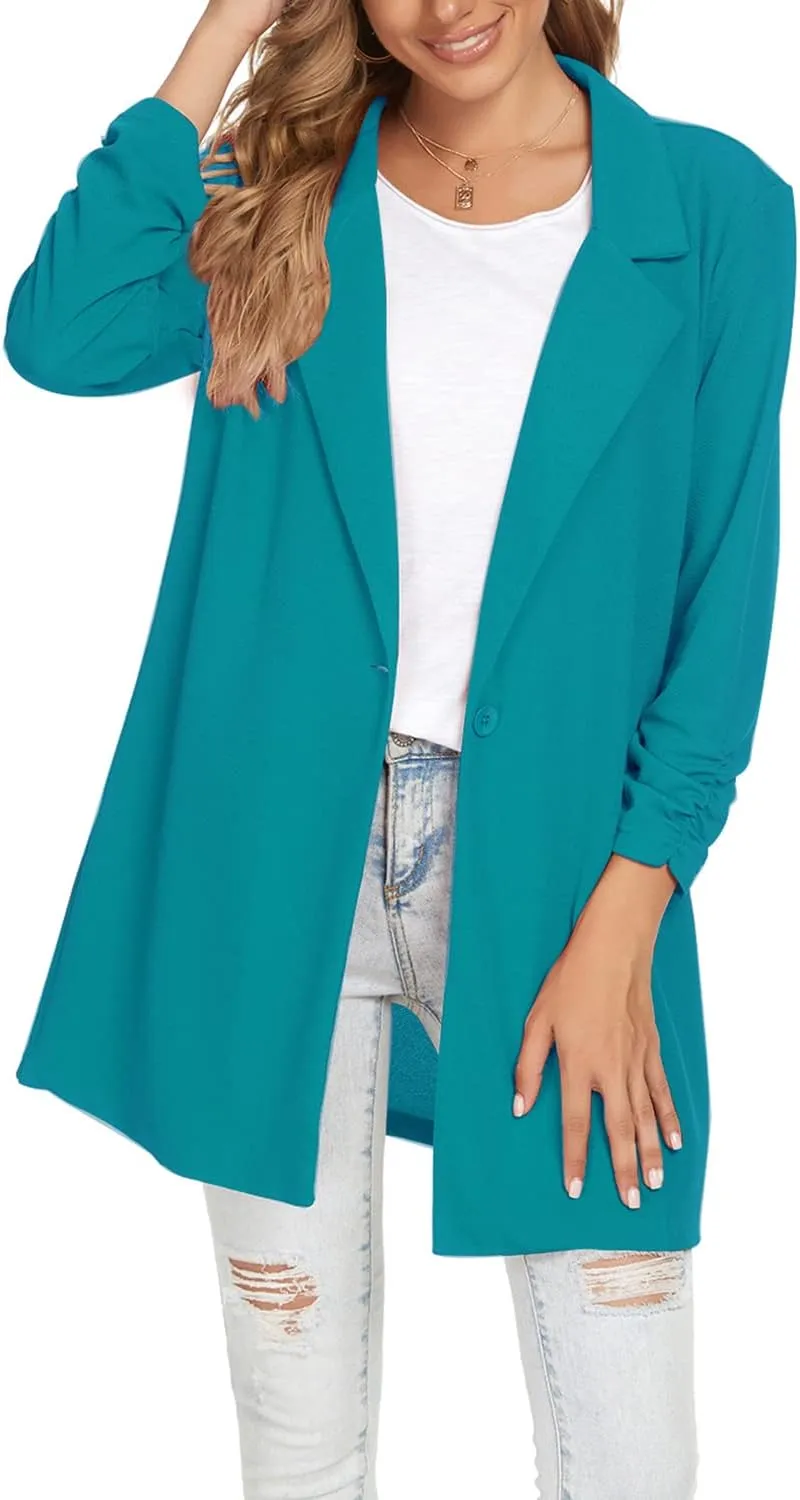 Unifizz Women's Long Sleeve Button Front Blazers Casual Lightweight Work Office Long Blazer Jackets