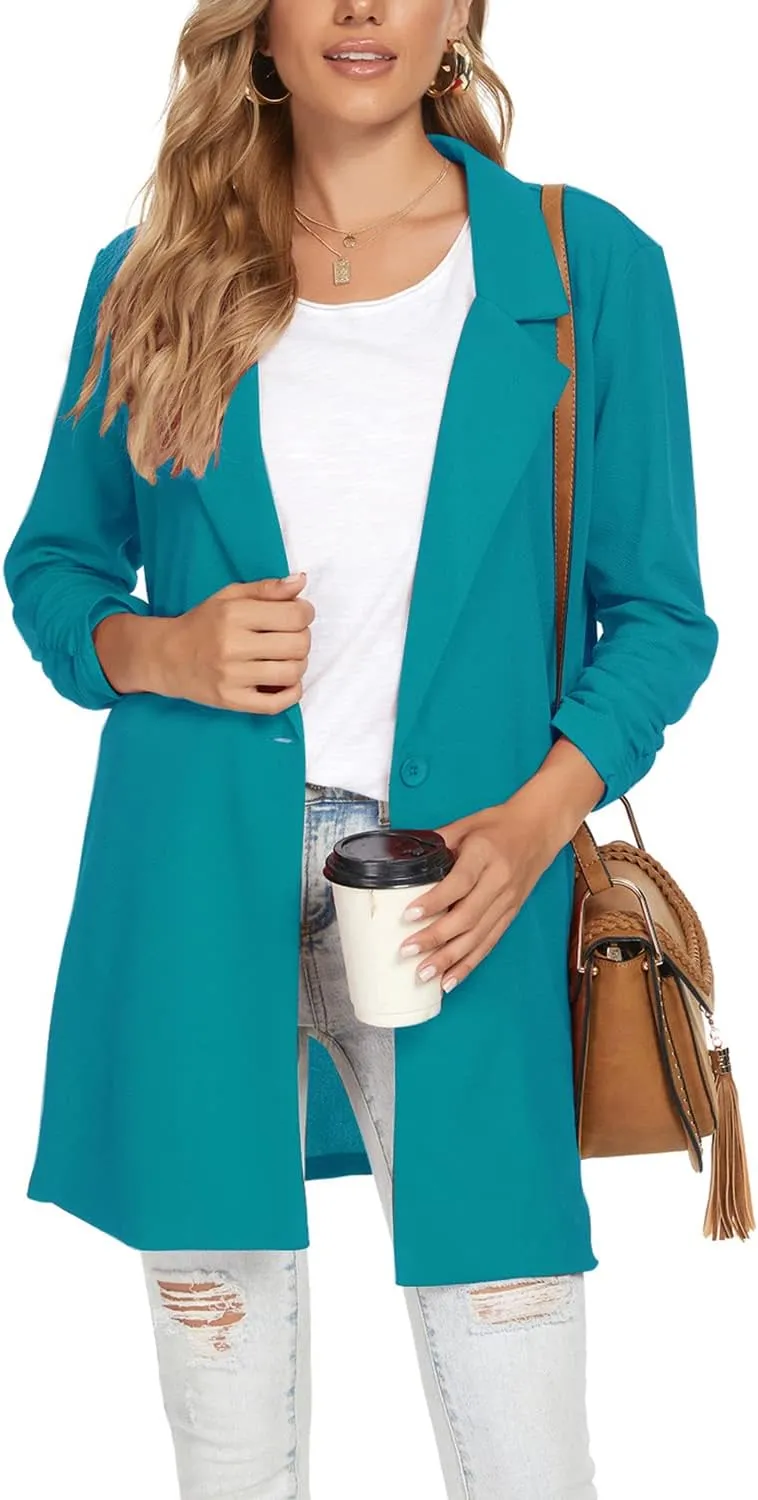 Unifizz Women's Long Sleeve Button Front Blazers Casual Lightweight Work Office Long Blazer Jackets