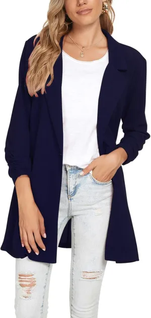 Unifizz Women's Long Sleeve Button Front Blazers Casual Lightweight Work Office Long Blazer Jackets