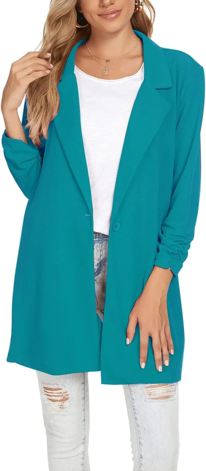 Unifizz Women's Long Sleeve Button Front Blazers Casual Lightweight Work Office Long Blazer Jackets