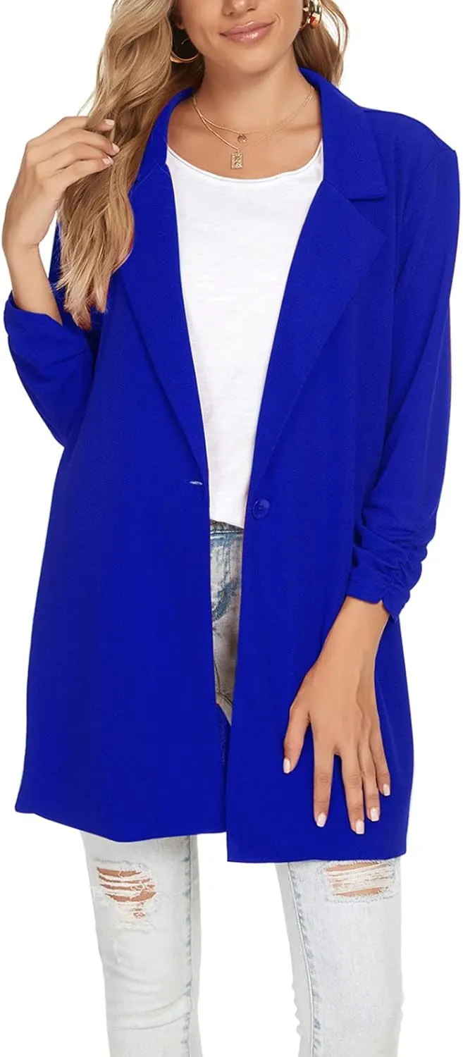 Unifizz Women's Long Sleeve Button Front Blazers Casual Lightweight Work Office Long Blazer Jackets