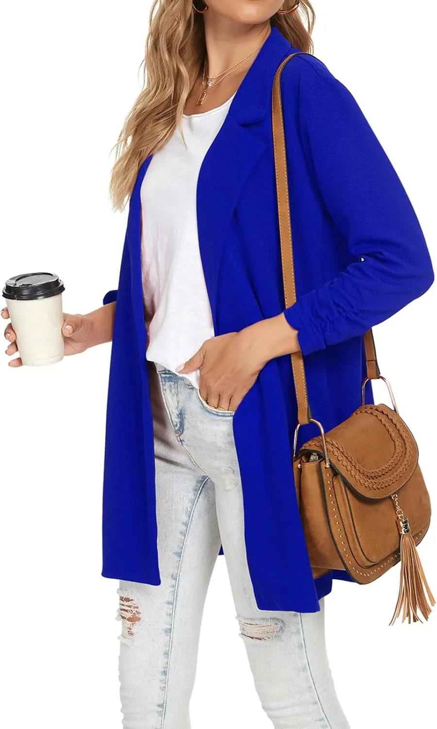 Unifizz Women's Long Sleeve Button Front Blazers Casual Lightweight Work Office Long Blazer Jackets