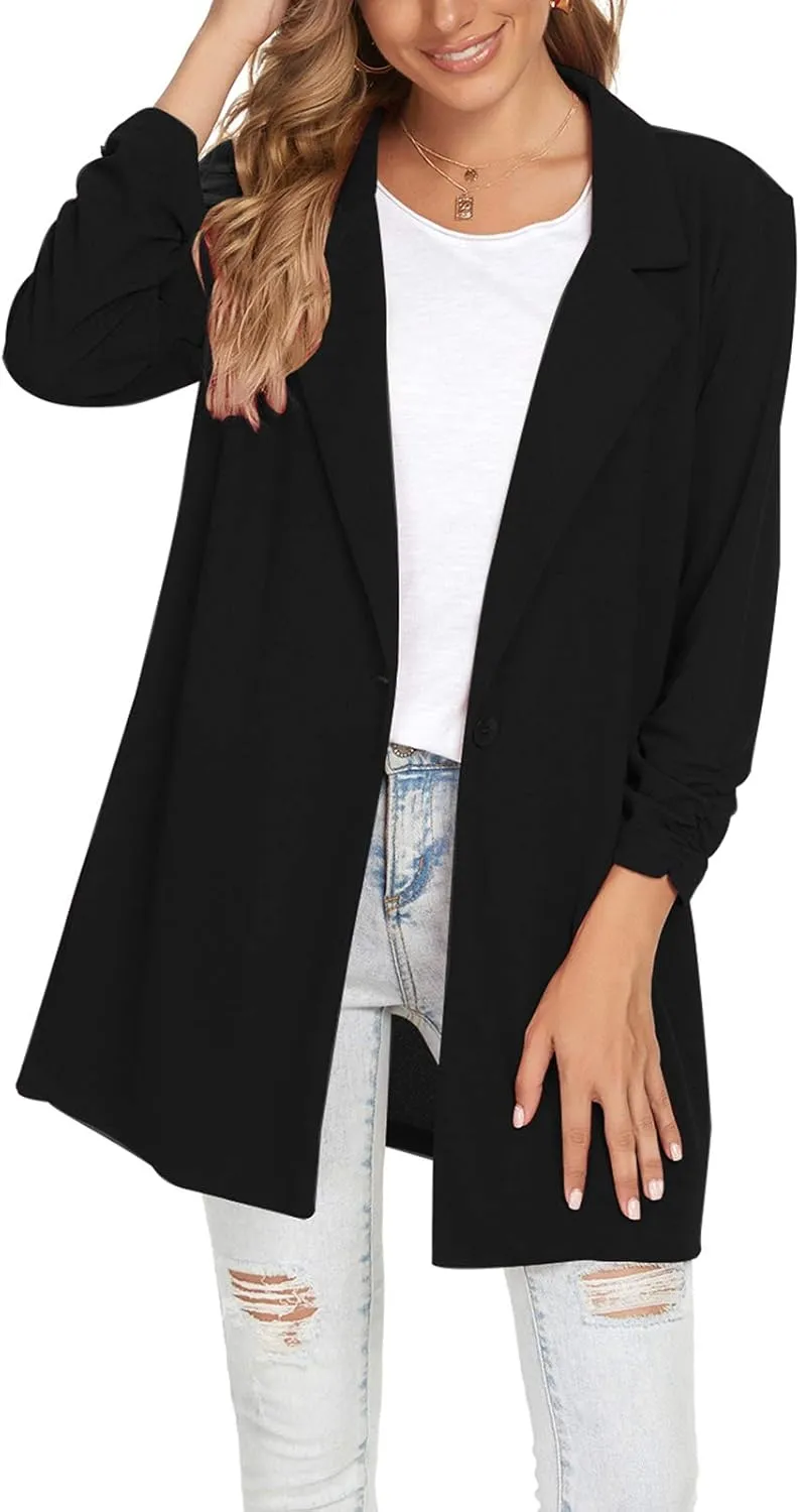 Unifizz Women's Long Sleeve Button Front Blazers Casual Lightweight Work Office Long Blazer Jackets