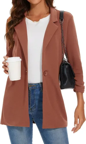 Unifizz Women's Long Sleeve Button Front Blazers Casual Lightweight Work Office Long Blazer Jackets