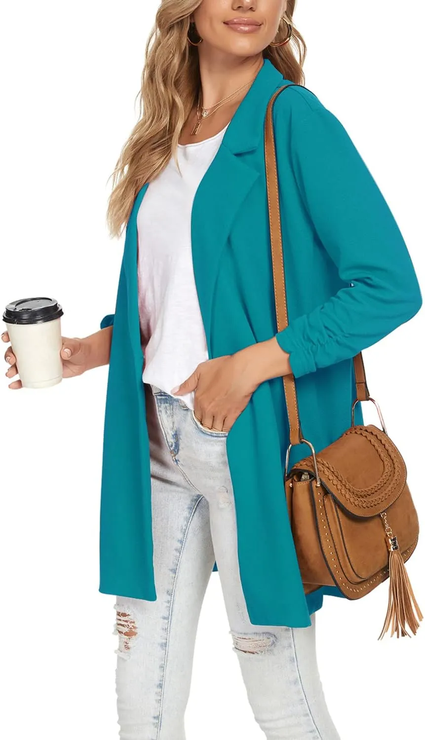 Unifizz Women's Long Sleeve Button Front Blazers Casual Lightweight Work Office Long Blazer Jackets
